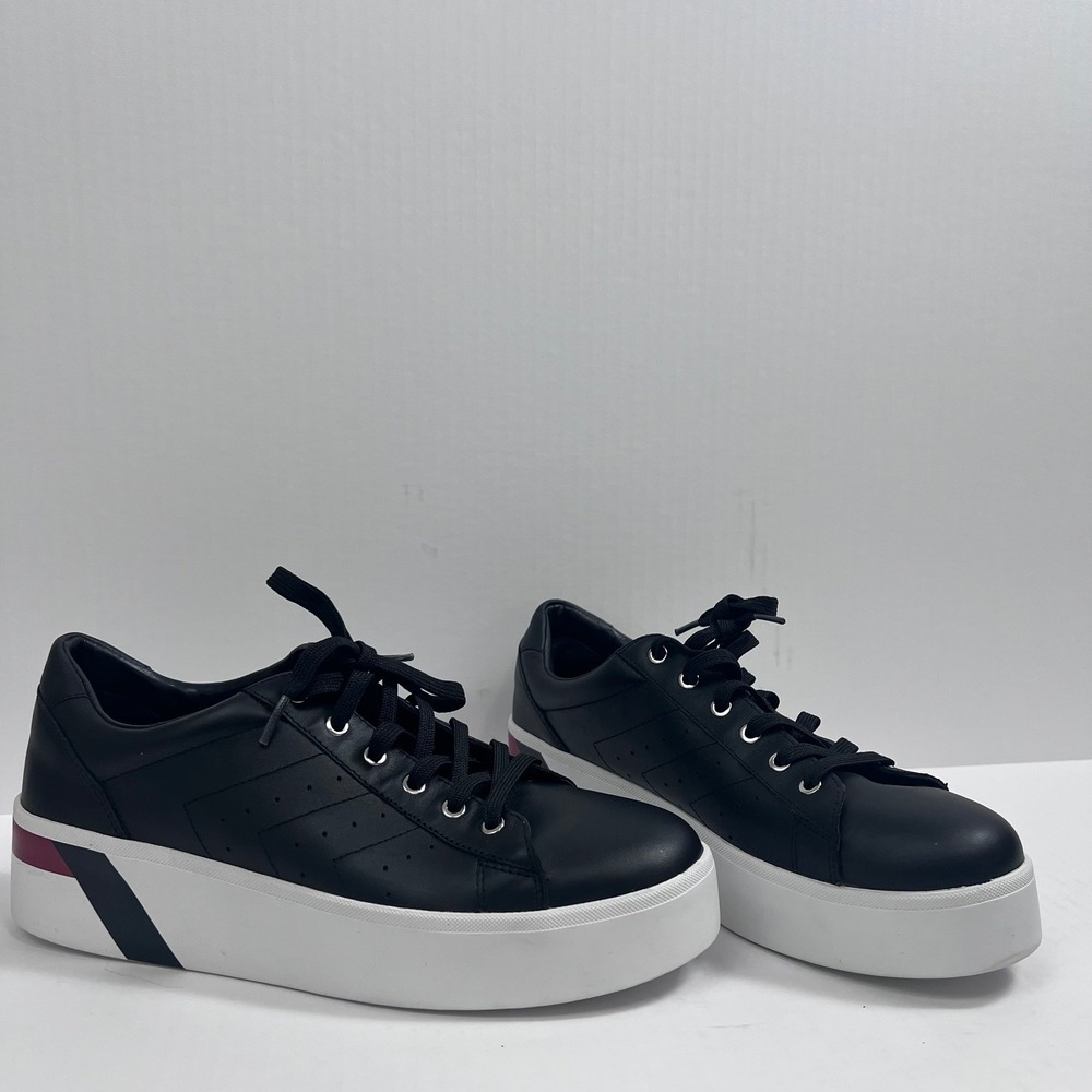 Black Platform Leather Lace-Up Sneakers - Women